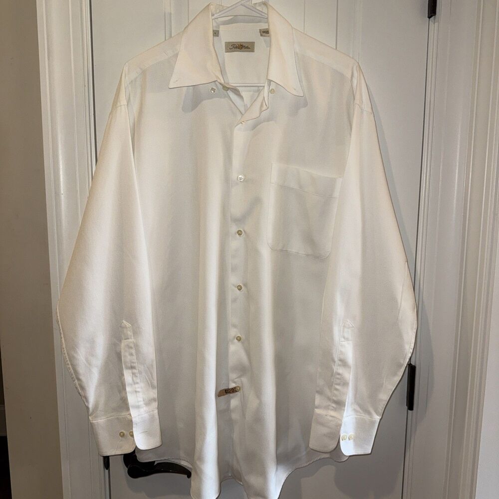 Peter Millar Dress Shirt L White Texture Crown Collection LS Button Front